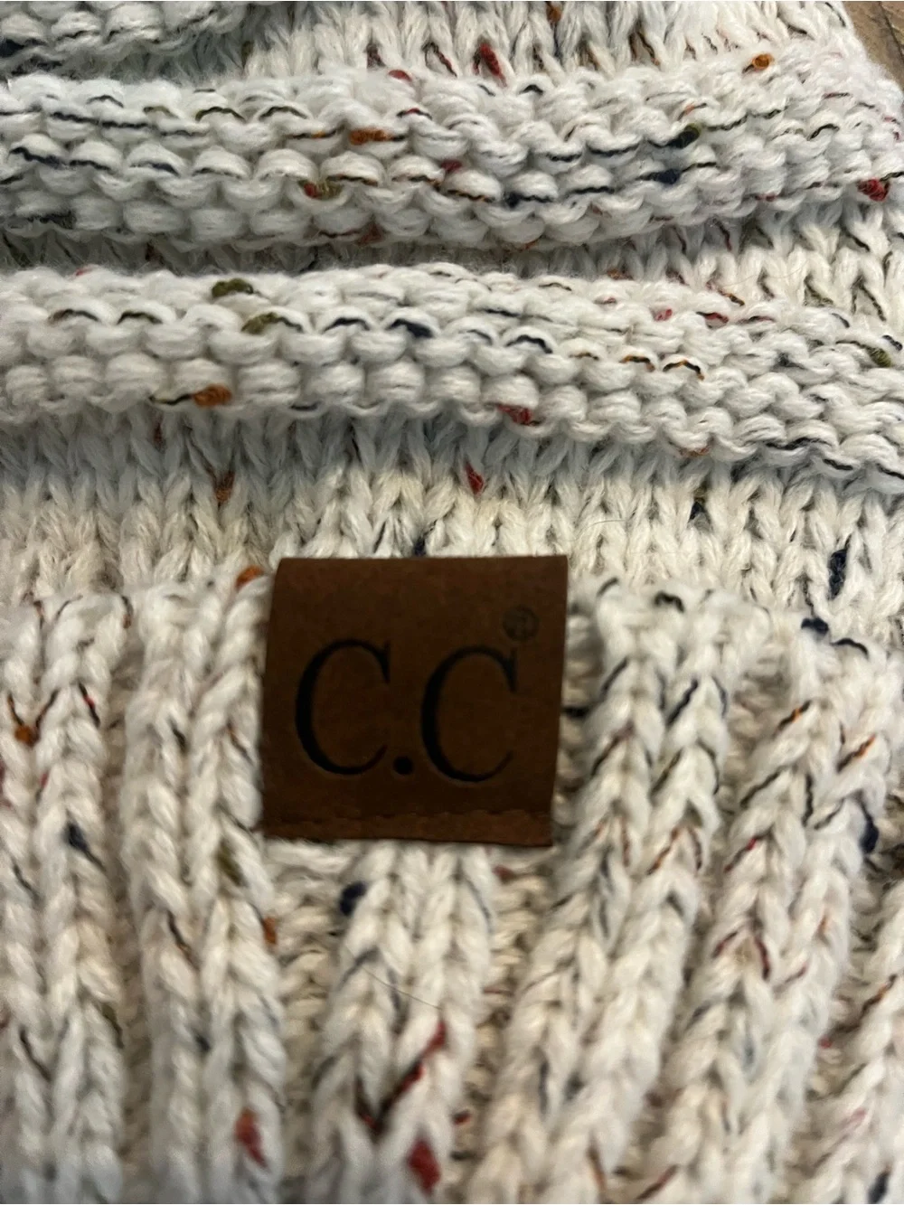 C.C unisex Ivory Knit Beanie with Multicolor Flecks